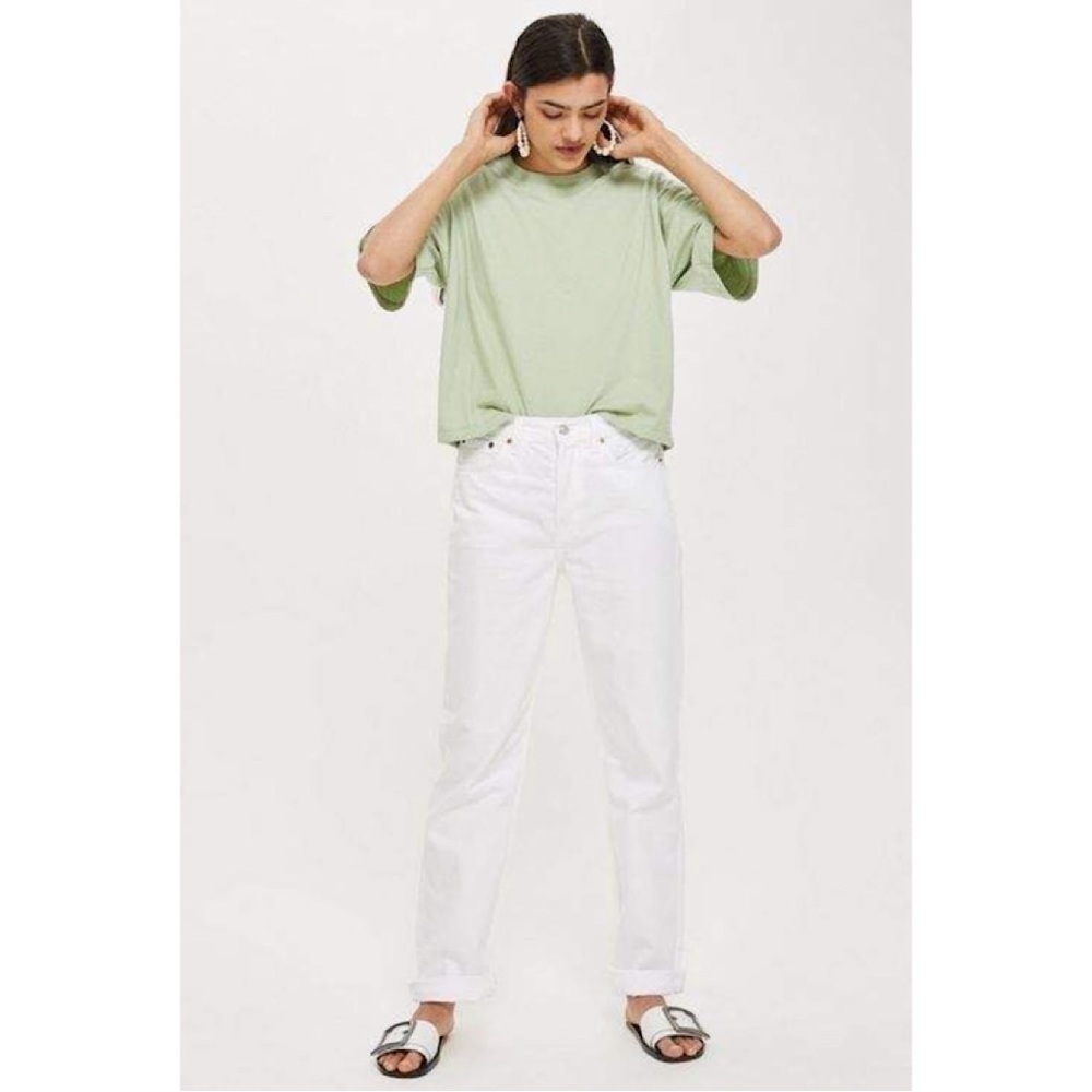 TopShop-New Boyfriend Straight Leg High Rise Jeans In White (Size:30)